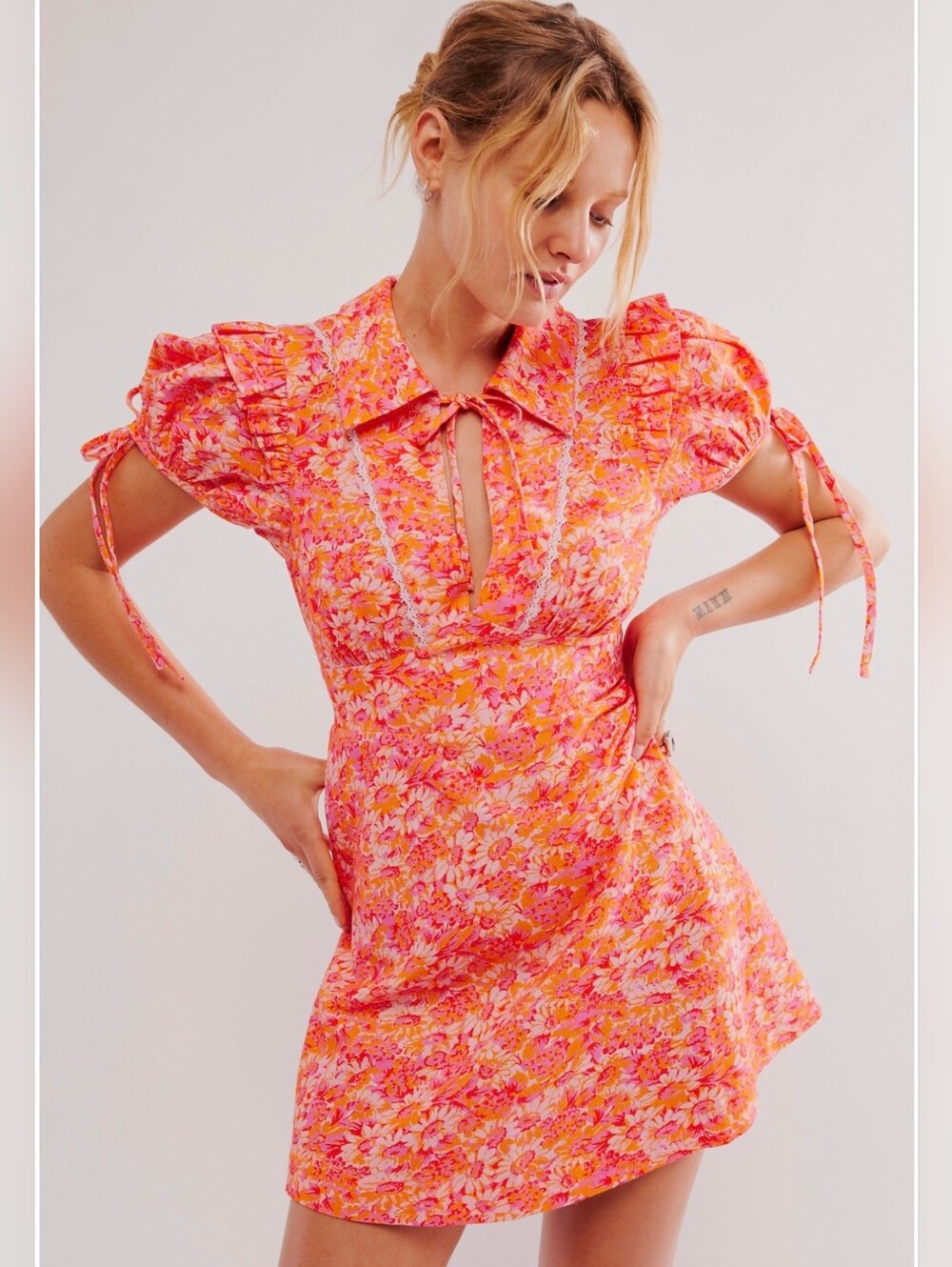 Free People Dottie Mini Dress Pink Combo Large